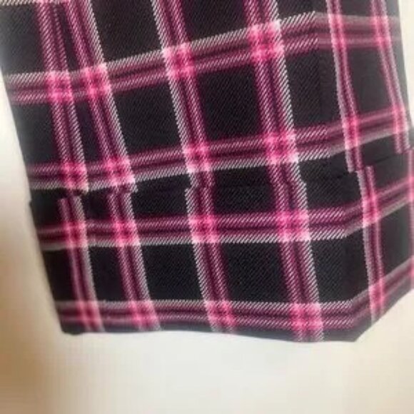 $695 SMYTHE High-Waisted Wool Plaid Cuffed PINK AND Black pants Trousers NWOT - Picture 3 of 8